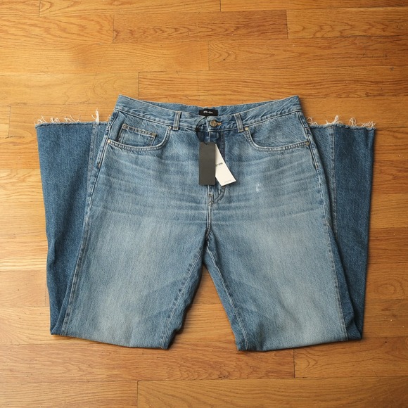 ME+EM Split Seam Flare Jeans Blue Multi Wash Regular Length Wide Leg Size 32 - Picture 2 of 13